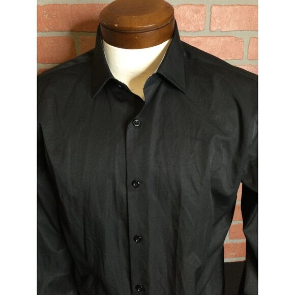 Vitarelli Mens Slim Fit Button-Up Dress Shirt Long Sleeves Collared Black Size 1 - Picture 2 of 8